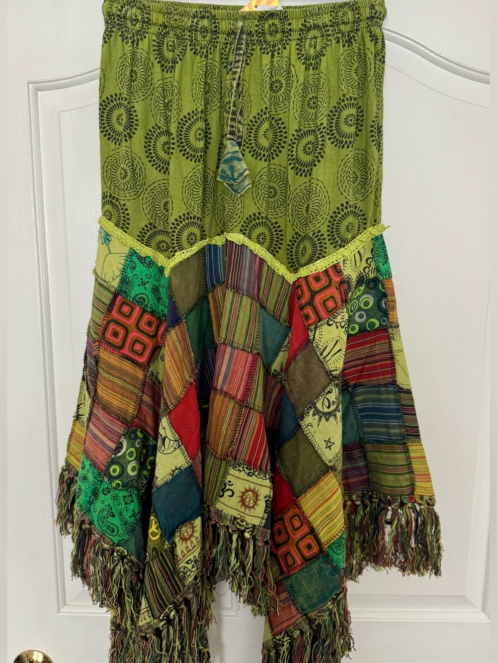 Bohemian Patchwork Green Handkerchief Hem Skirt
